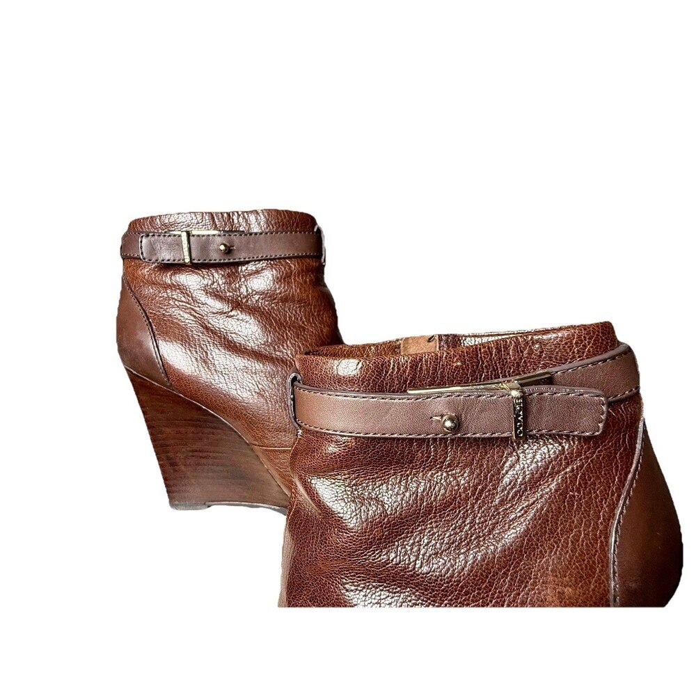 Coach Melody Leather Wedge Ankle Boots Brown Almond Toe Zip Size 7B - Picture 5 of 14